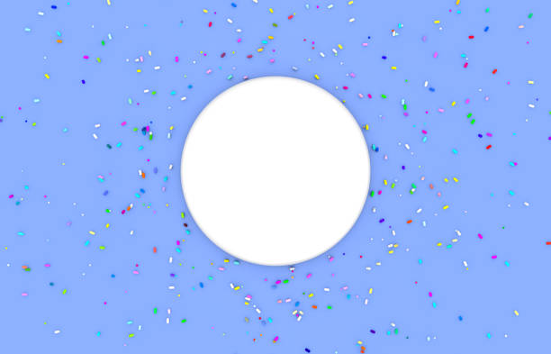 istock Empty white round box with colorful sprinkles on pastel blue background for product display. 1250978994
