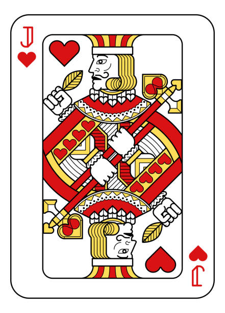 ilustraciones, imágenes clip art, dibujos animados e iconos de stock de jugando a la tarjeta jack de corazones rojo amarillo y negro - jack of hearts jack cards heart shape