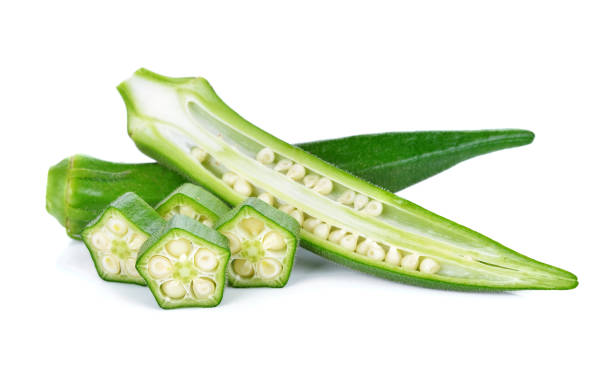istock fresh okra or green roselle on white background. 1250983458