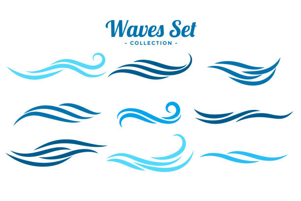 ilustraciones, imágenes clip art, dibujos animados e iconos de stock de conjunto de concepto de logotipo de ondas abstractas de nueve - olas rompientes