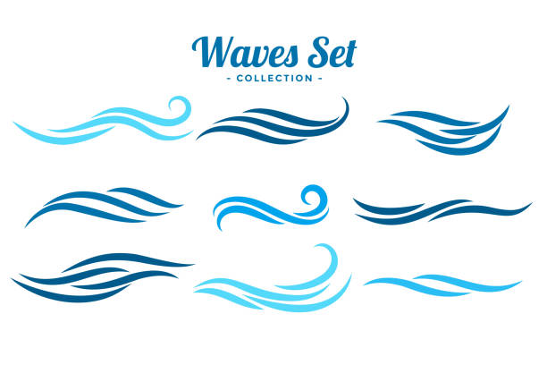 illustrazioni stock, clip art, cartoni animati e icone di tendenza di abstract waves logo set di nove - water wave rippled river