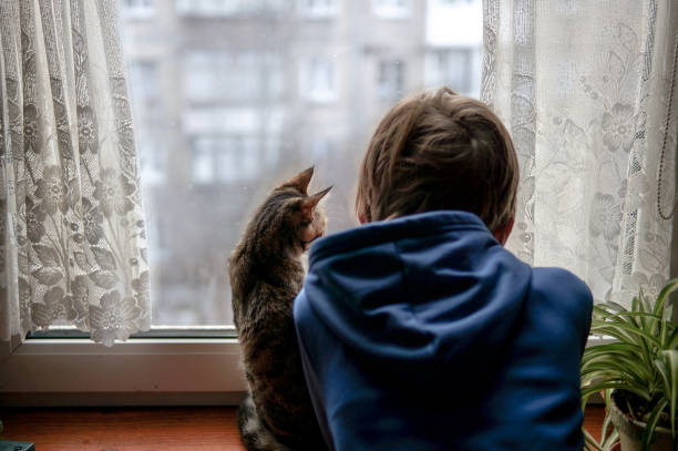 istock Beautiful scene two friends looking out fo window 1250984492