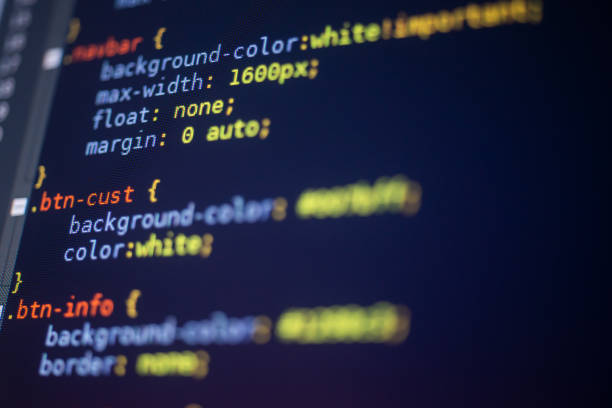 Foglio di stile CSS su uno schermo, concetto di programmazione - foto stock