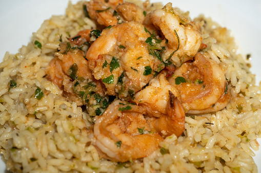 Cajun Shrimp with Rice In a Bowl\n- Spicy Shrimp and Rice dish with Creole roots with scampi sauce for an added pop