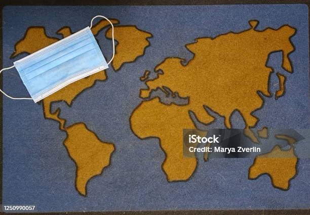 Masked Global Map Face Protection Mask Lay On A World Map Stock Photo - Download Image ...
