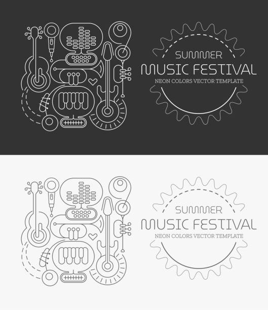 letni festiwal muzyczny - microphone the media black background performing arts event stock illustrations