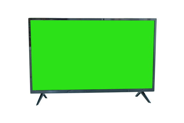 digital television with green screen on white background stock photo
