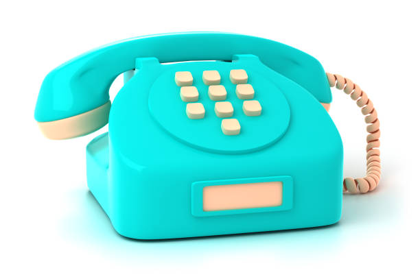Front view of landline with buttons  illustration. Old bright green telephone for talk cartoon design. Wire connectivity and receiver. Communication concept. Isolated on white background
