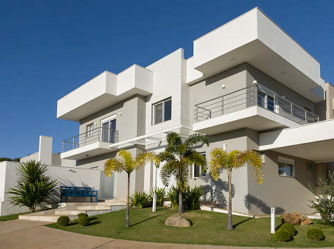Photo of a modern house. Front view.