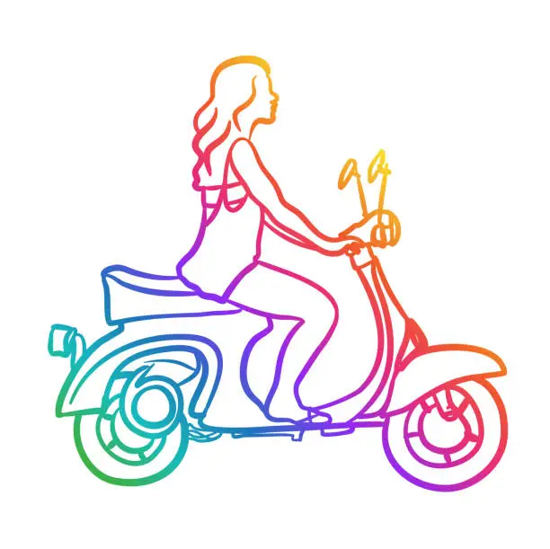 Vector illustration of Scooter Girl Rainbow