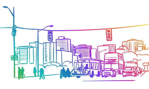 Vector illustration of Street Scene Rainbow