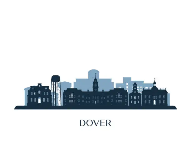 Vector illustration of Dover skyline, monochrome silhouette. Vector illustration.