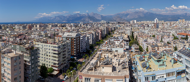 Antalya city view with mountain and cloudy skies in Turkey