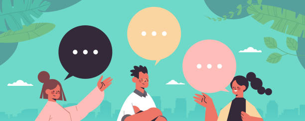istock people discussing during meeting chat bubble communication digital detox relaxation concept 1251004811