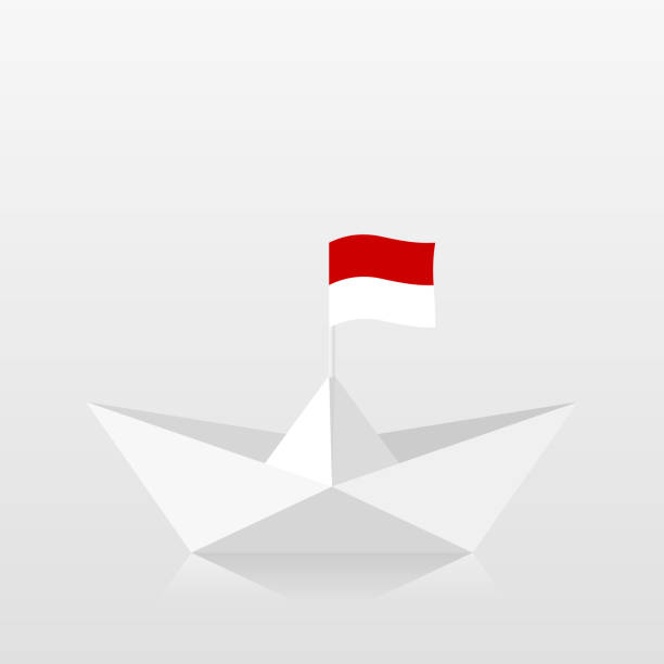 Paper boat with monaco flag vector art illustration