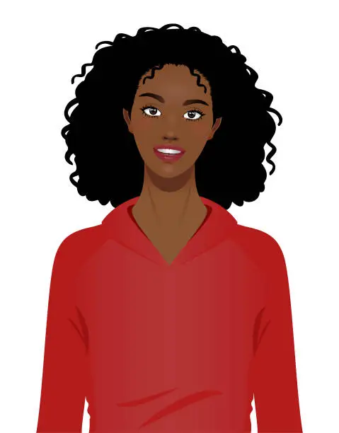 Vector illustration of Happy cheerful young black woman portrait