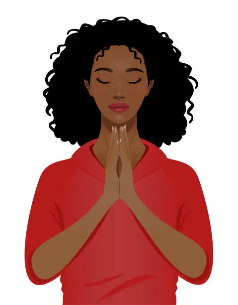 Vector illustration of Young black woman praying