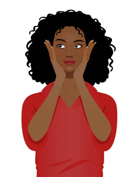 Vector illustration of Young black woman worry
