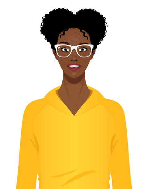 młoda czarna kobieta w okularach - looking at camera smiling african ethnicity white background stock illustrations