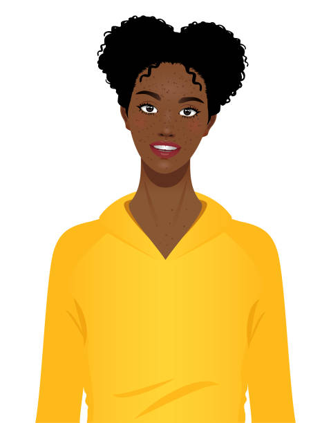 szczęśliwy wesoły młody czarny portret dziewczyny - looking at camera smiling african ethnicity white background stock illustrations