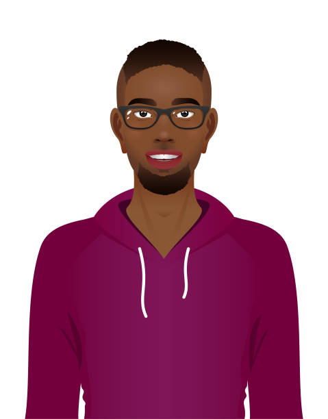 junger schwarzer mann in brille - looking at camera smiling african ethnicity white background stock-grafiken, -clipart, -cartoons und -symbole