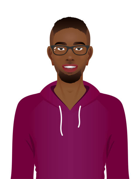 młody czarny mężczyzna w okularach - looking at camera smiling african ethnicity white background stock illustrations