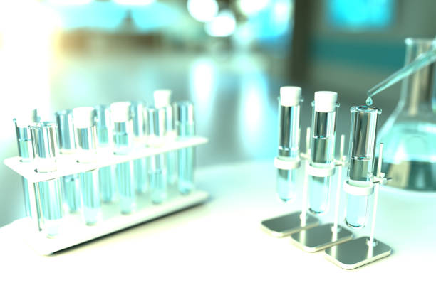istock laboratory test-tubes in modern microbiology study clinic - drink water quality test for bacteria concept, medical 3D illustration 1251007365