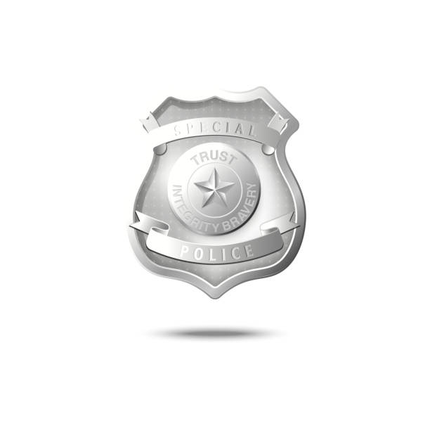 istock Silver police badge mockup floating in air, realistic emblem 1251012508