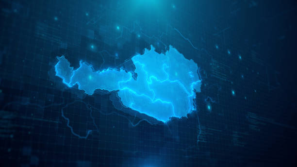 istock Map of Austria with regions on blue digital background 1251016108