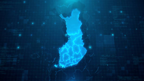 istock Map of Finland with regions on blue background 1251016132