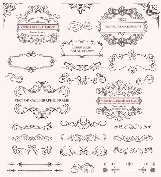 illustrazioni stock, clip art, cartoni animati e icone di tendenza di set di diversi fotogrammi e modelli calligrafici - victorian style frame picture frame wreath
