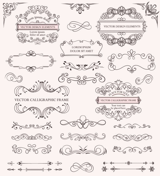 ilustrações, clipart, desenhos animados e ícones de conjunto de diferentes quadros e padrões caligráficos - victorian style frame picture frame wreath