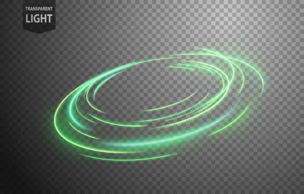 Vector illustration of Abstract green wavy line of light with a transparent background, isolated and easy to edit
