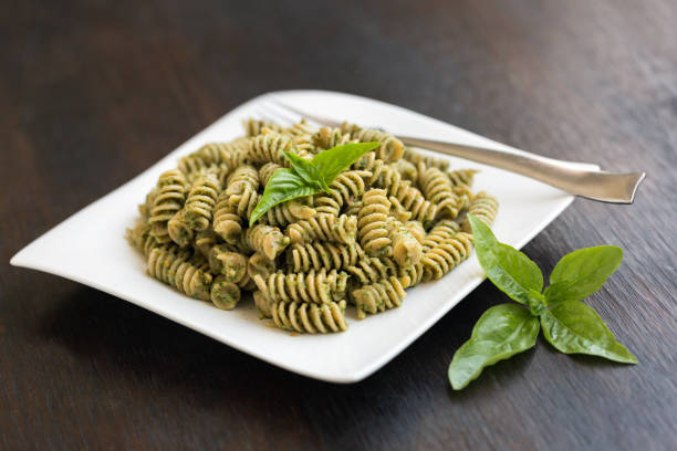Whole Wheat Pesto Pasta Vegan without cheese.