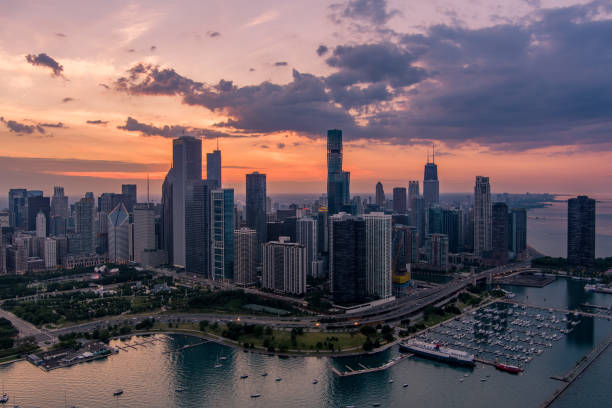 istock Chicago Skyline and Lake Shore Drive at Sunset 1251035342