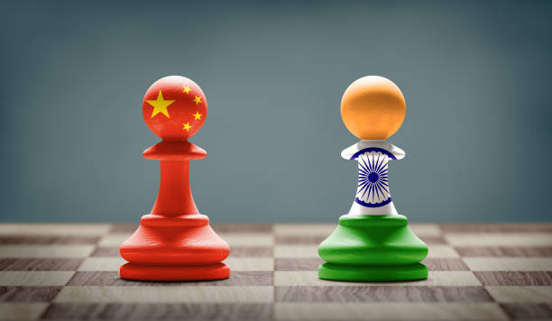 China and India conflict concept image. China and India conflict. Country flags on chess pawns on a chess board. 3D illustration. diplomacy stock pictures, royalty-free photos & images