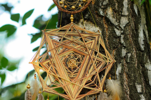 istock Golden star dreamcatcher mandala with feathers in park 1251040376