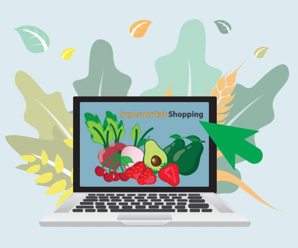 istock online shopping concept fresh and organic vegetables fruits, modern flat modern vector. 1251043624