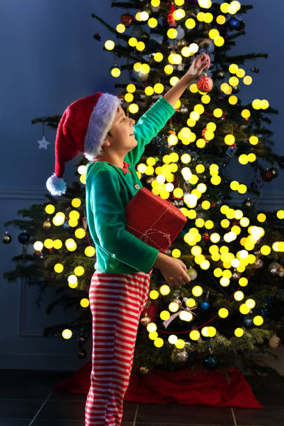 istock Boy happy with New Year present and Christmas tree 1251044550