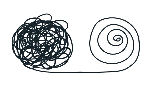 istock Unraveling chaos tannle. Psychotherapy hand drawn concept. Messy flat line. Chaos path 1251044887