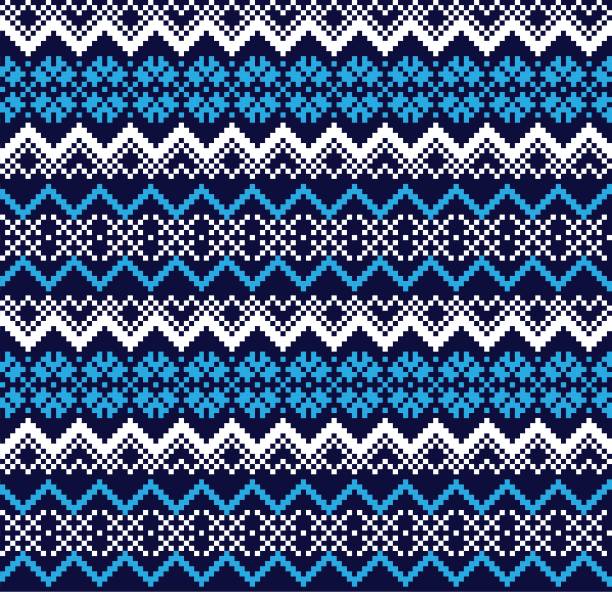 ilustrações de stock, clip art, desenhos animados e ícones de blue christmas fair isle seamless pattern background - christmas cardigan woven pattern