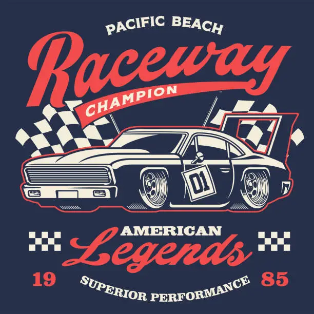 Vector illustration of old vintage racing car shirt design