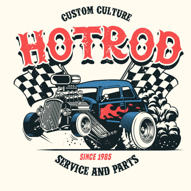 hot rod car with big engine vector of hot rod car with big engine hot rod car stock illustrations