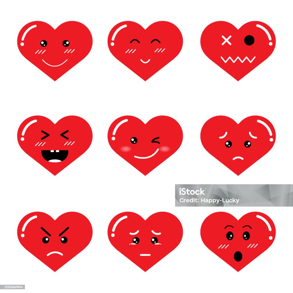 Set Of Character Red Hearts Emoticon Cartoon Smile Angry Laugh ...