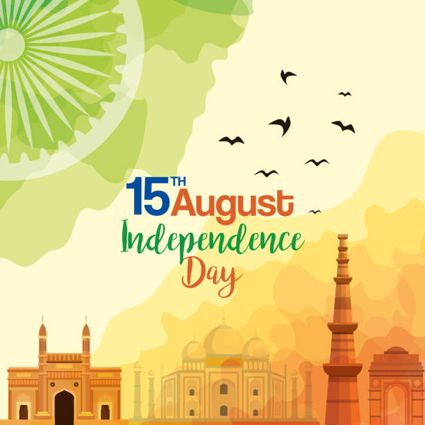 famous monuments of india in background 15th august for happy independence day famous monuments of india in background 15th august for happy independence day vector illustration design republic day stock illustrations