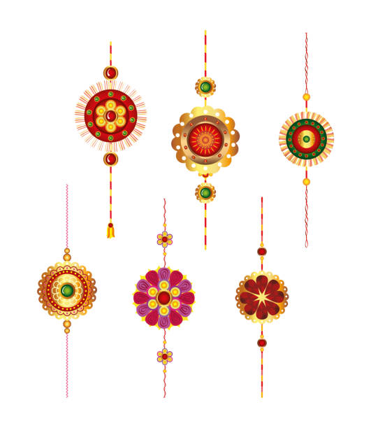 set of rakhi, raksha bandhan, hindu celebration india festival culture tradition set of rakhi, raksha bandhan, hindu celebration india festival culture tradition vector illustration design rakhi stock illustrations
