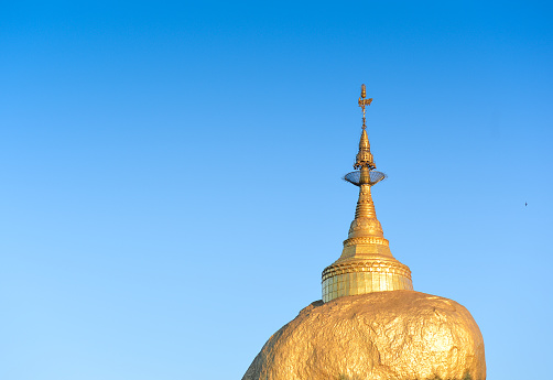 Tourists attraction the famaus golden pagoda Kyaikhtiyo or Kyaiktiyo pagoda, Golden rock, Myanmar.