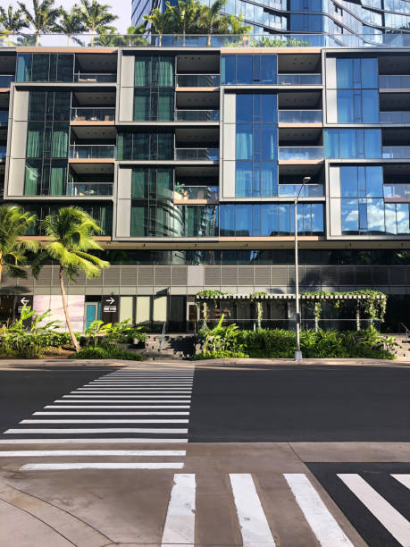 Crosswalks and new condominium at the intersection in Kakaako