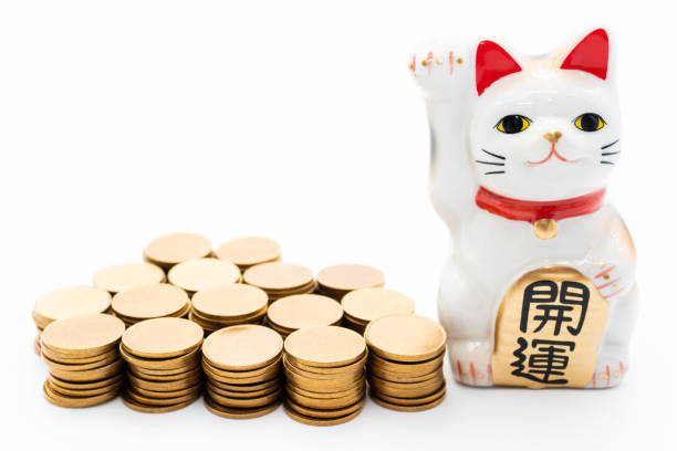 istock Beckoning cat and gold coins,Lucky cat 1251080443