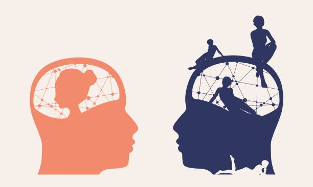 The relationships between men and women The relationships between men and women. Silhouette of the young posing lady inside the head of a man. Love theme. Man thinking about woman. Monogamy vs polygamy polygamy stock illustrations